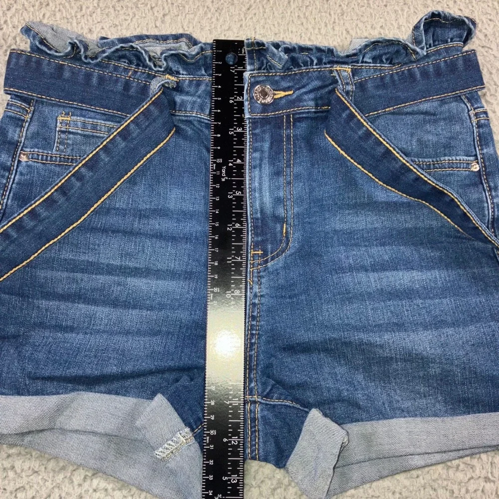 Tie Waist Shorts M 27 High Waist Denim Jorts Cuffed Hem Boho Festival Retro Chic